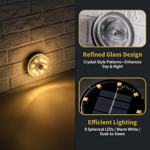 OPOIRA Glass Solar Deck Lights with Crystal Style, Modular-Design Waterproof Outdoor Fence Lights for Stairs Step Yard Patio Garden Wall Pathway, Decorative Patio Table Lighting, Warm White (4 Pack) by OPOIRA - Image 2
