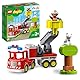 LEGO DUPLO Feuerwehrauto - Minifiguren für Vorschulkinder ab 2 Jahren - Montessori Spielzeug für Kleinkinder mit LKW, Feuerwehrmann, Katze und Baum - Kinder Geschenk für Mädchen und Jungen 10969