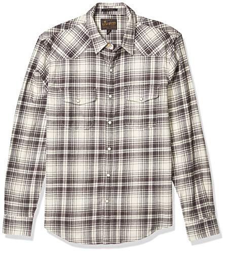 Lucky Brand Men's Long Sleeve Button Up Grey Plaid Santa Fe Western Shirt, Large
