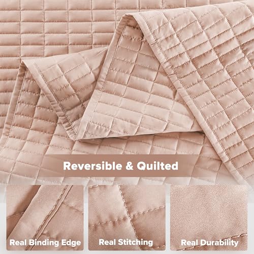 Comfort Spaces Kienna Quilt Set- Double Sided Stitching Design Summer Blanket, Lightweight, Soft, All Season Bedding Layer, Matching Sham, Blush, Coverlet Full/Queen(90"x90") 3 Piece