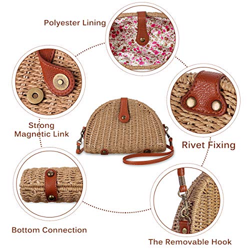 JOSEKO Crossbody Straw Bag, Womens Straw Handbag Shoulder Bag for Beach Travel and Everyday Use (7.87" L x 2.36" W x 5.51" H, Light Brown-A) - Image 5