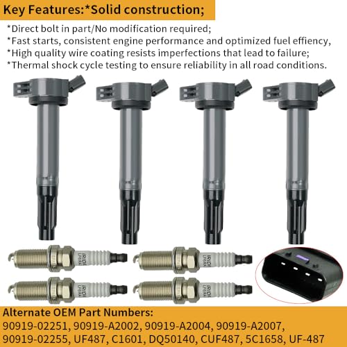 Image of 4PCS UF487 Ignition Coil Pack Compatible with Toyota Avalon 2.5L 2013-2018, Camry 2010-2017 / RAV4 2009-2018 for Toyota RAV4 2.5L, Lexus ES300h /NX300h 2.5 Spark Plugs# 90919-A2007 90919-02255