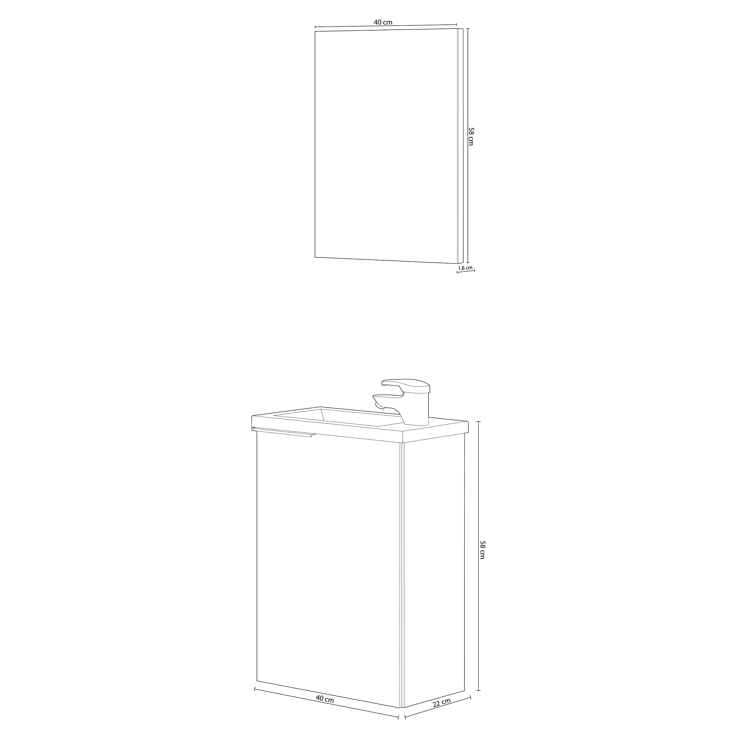 ARKITMOBEL Mueble de Baño Suspendido Compact con Lavabo y Espejo | Ideal para Aseos Pequeños y Espacios Reducidos | Color Roble Alaska | 40 cm (Ancho) x 22 cm (Fondo)