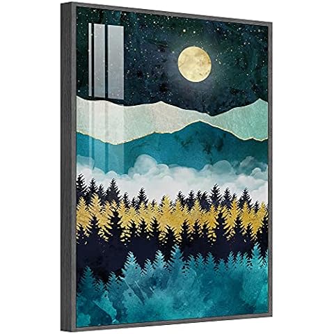 GENTLE DEER Bedroom Decor Framed Canvas Nordic Style Sun Moon Artwork Decoration Mountain Nature Scenery Wall Decor Artwork for Walls Hang in Living Room (12"×16" Black Framed, Style 4) Cover