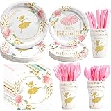 Owelleny Ballerina Birthday Party Decorations - Dancing Girl TuTu Cute Ballet Party Supplies Tableware For Birthday Baby Shower, Plate, Napkin, Cup, Cutlery, Ballerina Party Supplies | For 24 Guest