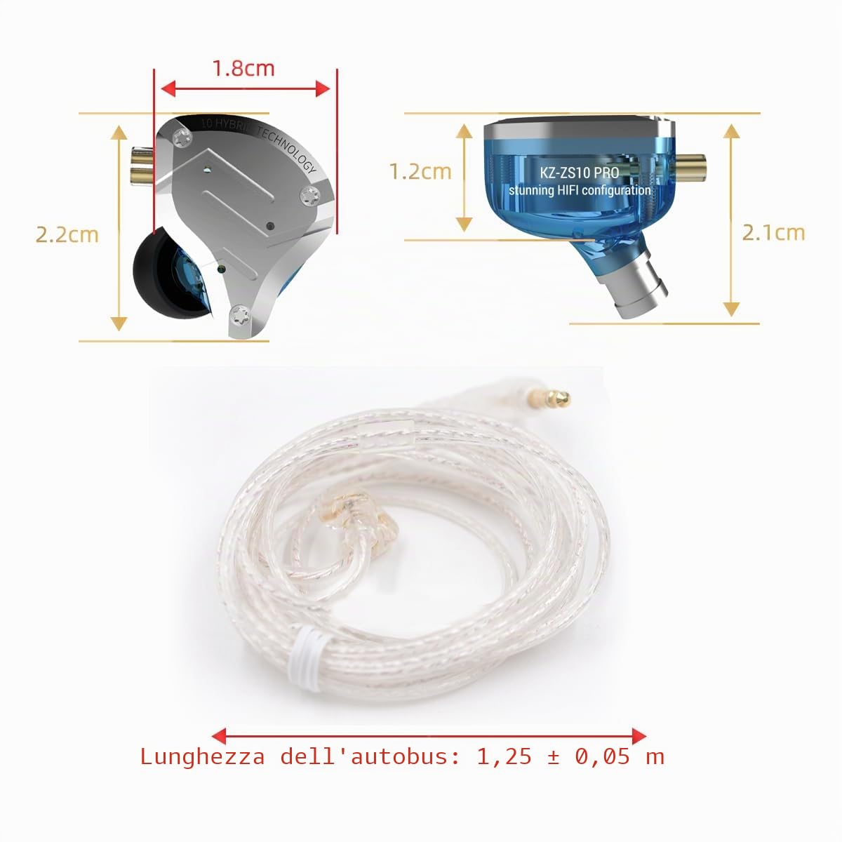 KZA COUSTICS ZS10 PRO Auricolari cablati 1DD+4BA Driver ibrido in-ear monitor cuffie con cavo placcato argento design staccabile auricolari per audiofili (senza microfono, nero)