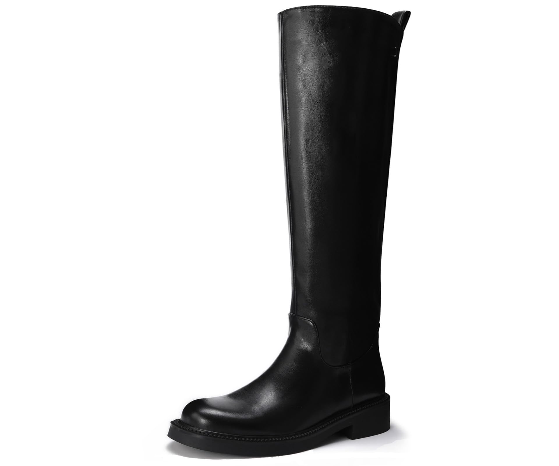 Womens Knee High Boots Chunky Sole Platform Boots Side Zipper Long Riding Boots Daily Dress Comfortable Chelsea Black
