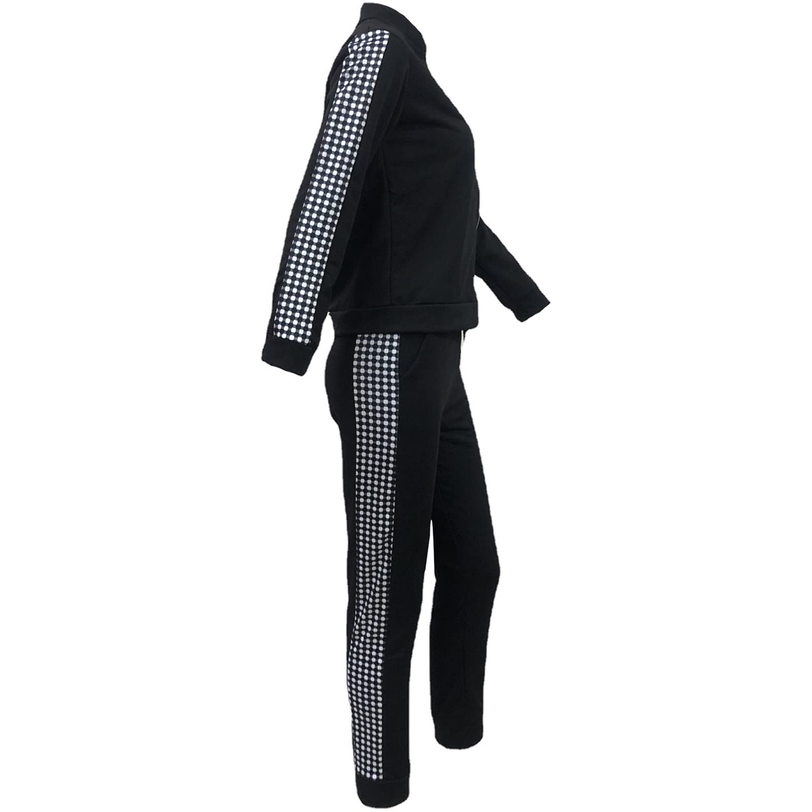 amropi Tuta da donna in 2 pezzi, con felpa con cappuccio e pantaloni da jogging, Plaid nero., X-Large