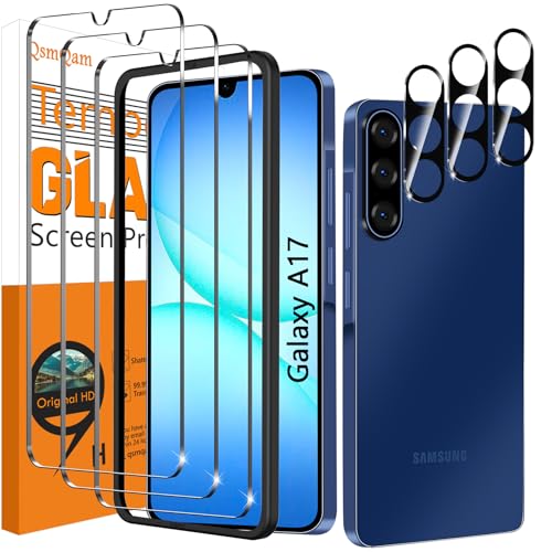 QsmQam 3 Stück Panzer Schutz Glas für Samsung Galaxy A17 4G/5G und 3 Stück Kameraschutz, 9H Härte Panzerfolie Schutzfolie, HD Displayschutz Folie, Anti-Kratzer, Bläschenfrei