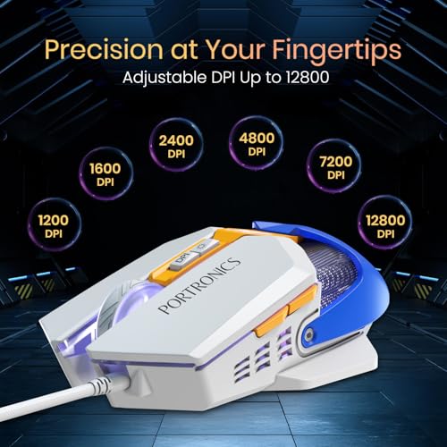 Image of Portronics Vader X USB Wired Programmable Gaming Mouse, Upto 12800 Adjustable DPi, 7 Button Control, Upto 10 Million Click, Ultra-Responsive 7000fps, RGB Lights, 1000Hz Polling Rate (Blue)