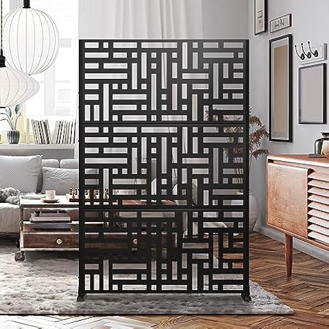 Elevens Metal Outdoor Privacy Screen, Freestanding Outdoor Divider Decorative Privacy Fence Screen, Fence Panels for Balcony Patio,72‘’H×47‘’W (Black-Retangle) Cover