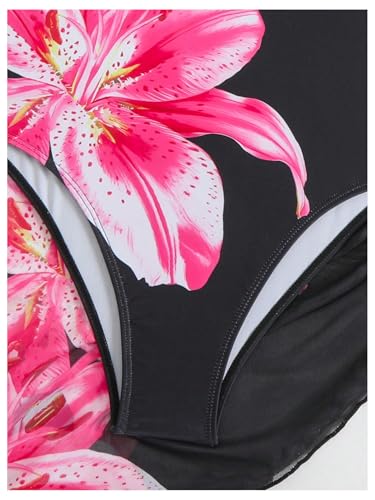 WDIRARA Women's One Piece Swimsuit Tummy Control Bathing Suit Sexy Floral High Cut Out Ladies Swimwear with Skirt Coverup4