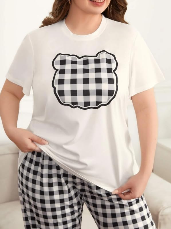 Image of KSHS Printed Round Neck Short Sleeve Nightsuit Set | Pajama Set | Casual Night Dress for Women