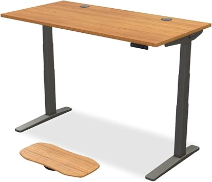 UPLIFT DESK Bamboo 60 x 30 inch Standing Desk 2-Leg V3 Adjustable Stand Up C-Frame Indus., Advanced Keypad, Wire Grommets, Wire Tray, Rocker Board