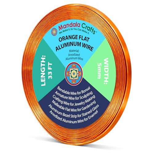 Image of Mandala Crafts 5mm Orange Flat Aluminum Crafting Wire for Sculpting | 33 FT, Anodized, Colored, Tarnish Resistant, Bendable, Flexible, for Jewelry Making, Bezel, Bonsai, Armature, Outdoor