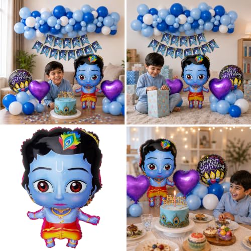 Image of Rozi Decoration Janmashtami Baby Krishna Birthday Balloon Decoration Kit (Pack of 47)