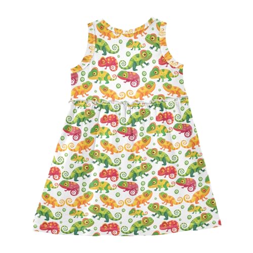 Girls and Toddlers'Sleeveless Colored Chameleon Summer Casual Dresses for Home Party Beach 2-8 Years2