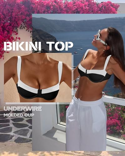 Jolefile Women Underwire Bikini Tops Color Block Swimsuit Tops Molded Cups Push Up Bathing Suit Adjustable Tie Back Swim Top3