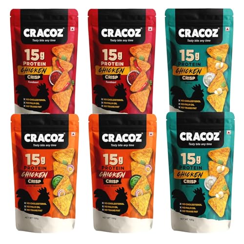 Image of Cracoz Chicken Crisp Como for Human | Pack of 6 complete family pack | Healthy Snacks |tandoori, Butter & Desi Chicken Chips Party & Healthy Snacks | High Protien,Low Calories