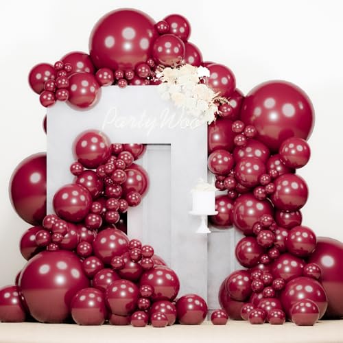 Image of PartyWoo Pearl Burgundy Balloons 140pcs Different Sizes of 18 12 10 5 Inch Dark Red Maroon Wine Colored Balloon Arch Kit Garland for Graduation Wedding Anniversary Birthday Party Decorations Red-Z61