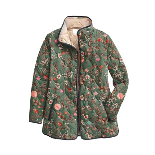 YIZITU Women's Puffer Coat, Hooded Quilted Winter with Floral Print, Front Buttons & Side Pockets Long Puffer Coat