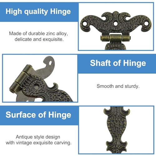 INCREWAY Antique Folding T-Hinges,4PCS Bronze Decorative Hinges Retro Carved Hardware for Doors Cabinet Cupboard & Jewelry Box - Image 3