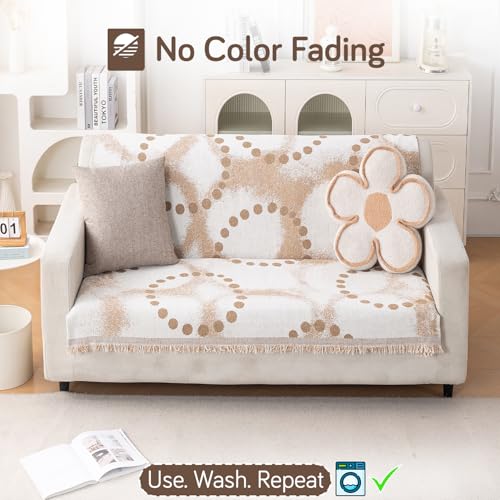 Image of HOKIPO Serene Abode Sofa Cover 2 Seater, 180x120 cm, Latte Dotted Wave