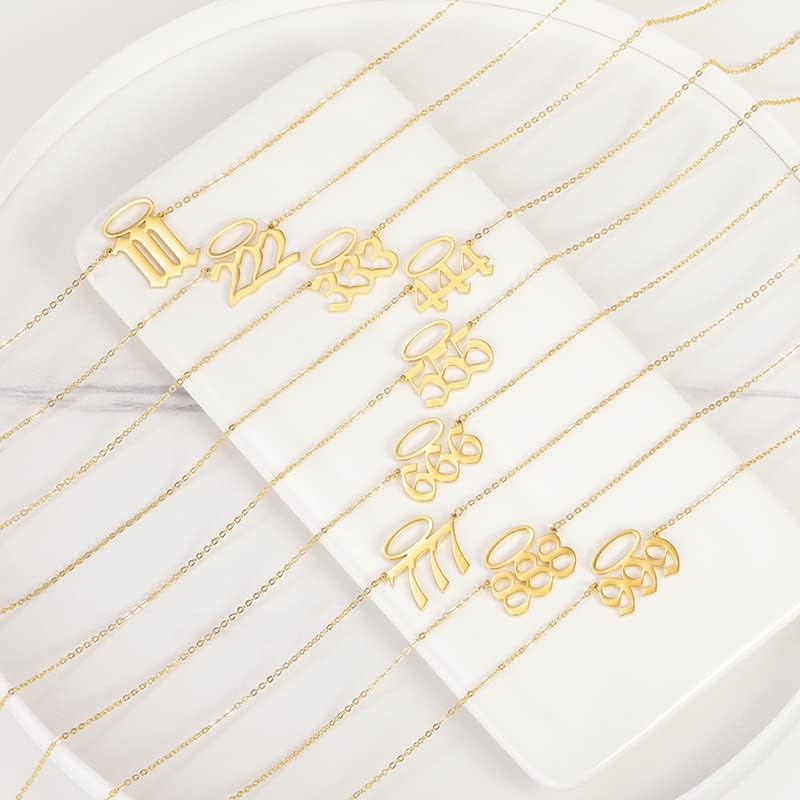 Miniatura 5 de Collar para mujer, chapado en oro de 14 quilates, acero inoxidable, minimalista, número de ángel 111-999, collar con colgante