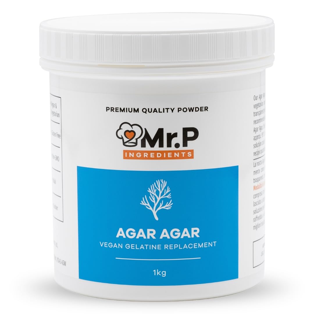 Mr.P Ingredients Agar Agar 1 Kg Powder Vegan Gelatine Replacement Ideal for Jelly Mousse Molecular Gastronomy Gelling Agent Vegan Vegetarian Halal Kosher Non-GMO (Recyclable Pot)