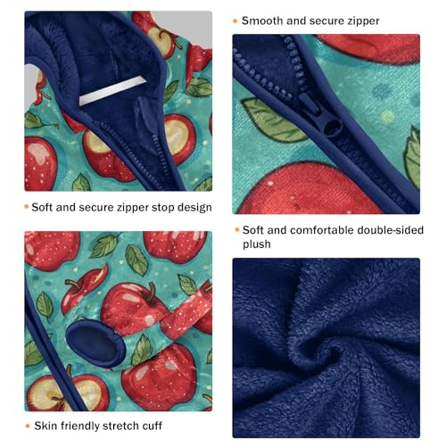 Cartoon Apples Leaves Girls Fleece Jacket Girls Fall Jacket Boys Coats Zip Up Hoodie Children Sherpa Warm Outerwear 2-10T3