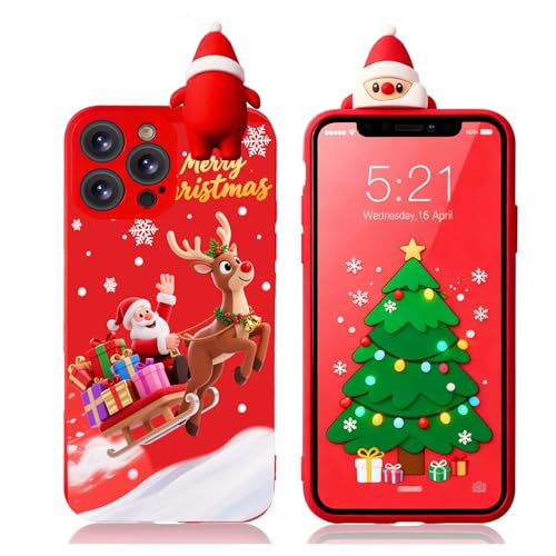 Housse Noël iPhone 16 Pro antichoc silicone souple rouge motif de Noël 3D