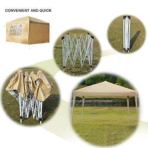 10X10 Ft Easy Pop Up Canopy, Waterproof Party Tent, Adjustable Height Outdoor Gazebo W/ 4 Removable Sidewalls & 2 Windows For Patio Backyard Porch Garden Beach, Carry Bag Included (Khaki) #TOP3