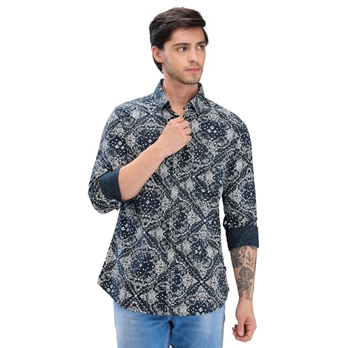 Image of Spykar Men's Slim Fit N /A Full Sleeve Printed Casual Shirts