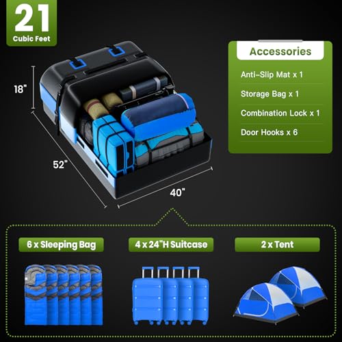APTY Car Rooftop Cargo Bag Carrier 21 Cubic Feet, Soft Roof Top Luggage Bag for All Vechicles with/Without Racks - with Waterproof Zip, Luggage Lock, Anti-Slip Mat, Door Hooks, Blue