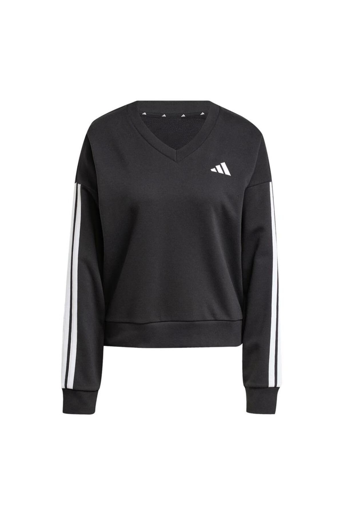 adidas dames ESSENTIALS 3 STRIPES FRENCH TERRY V-NECK SWEATSHIRT, black/white, XS