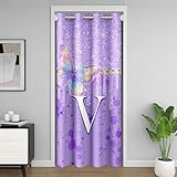 richhome Cortina de puerta con letra V del alfabeto para puerta, privacidad, mariposa morada, cubierta de armario, cortina divisora de habitación, 106 x 203 cm, Graffti para dormitorio, sala de estar