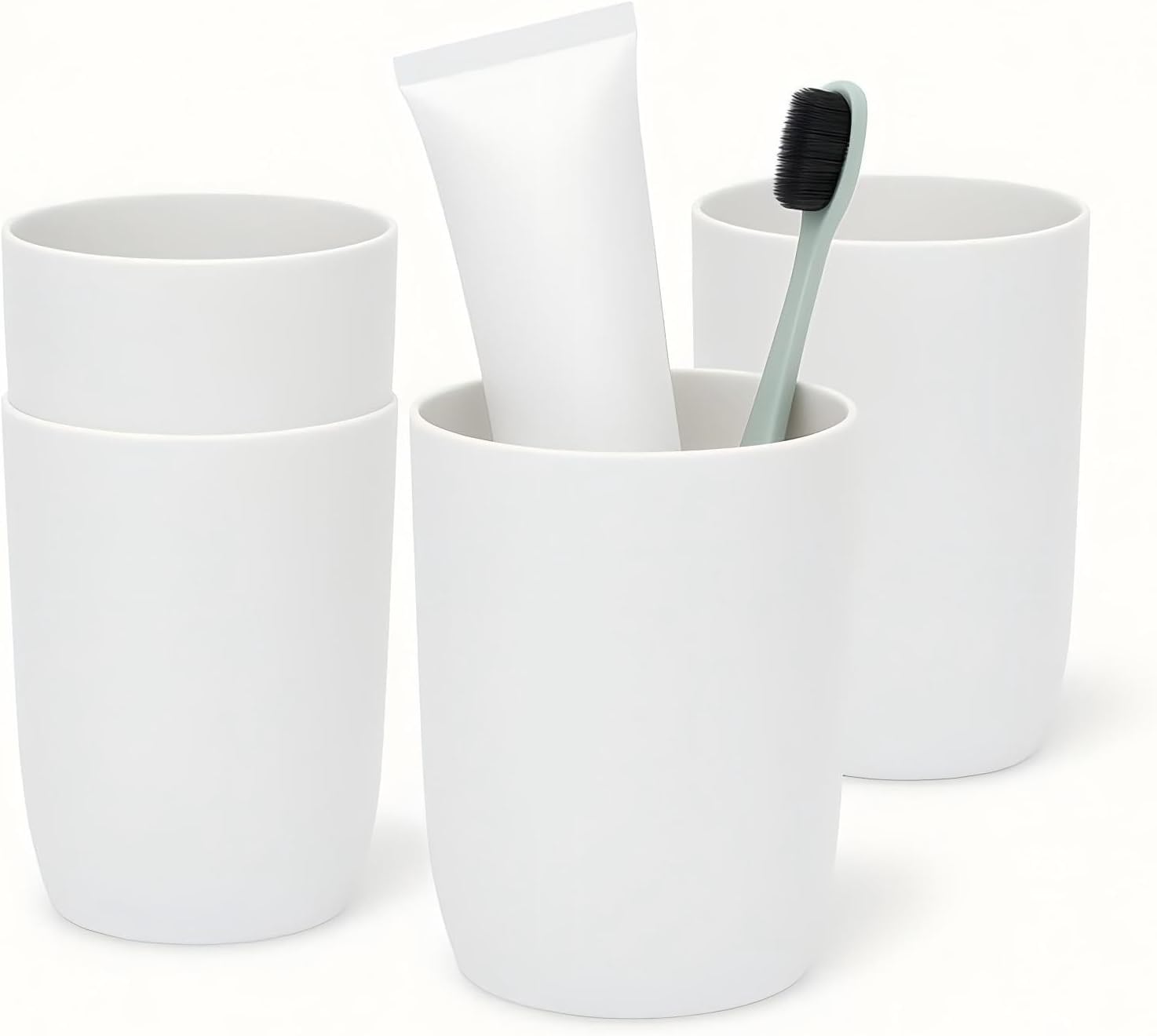 Topsky Pack of 4 Toothbrush Cups, Plastic Drinking Cups for Adults, Teenagers and Children (280 ml, White)