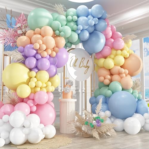 Image of 412pcs Pastel Balloon Garland Arch Kit 18 12 10 5 Inch Different Sizes Macaron Assorted Colors Balloon Latex Colorful Balloons for Baby Shower Girls Birthday Wedding Easter Rainbow Party Decoration