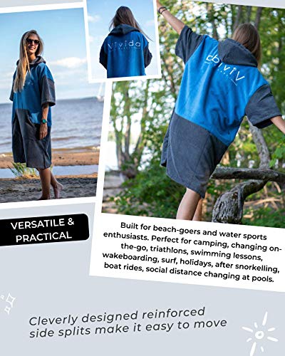 Vivida Lifestyle – Poncho Handtuch/Bade-Umhang, Quickdry Material und leicher Unterarm Zugang, Große Tasche mit Reisverschluss für die Sauna, den Strand, zum Surfen & Schwimmen, Tiefes Blau S/M - Image 6