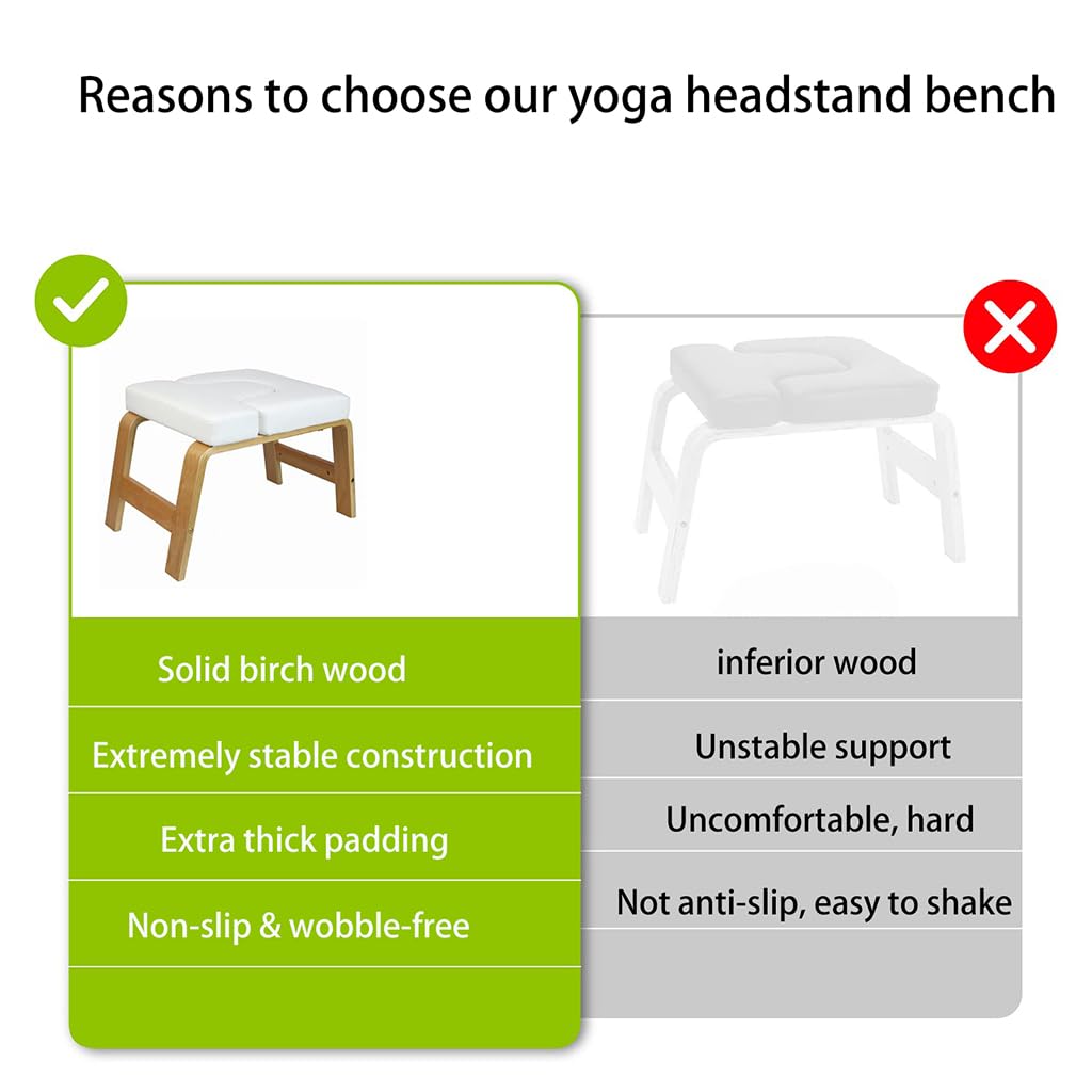 Panca per Verticale per Yoga,Struttura in Legno Massello di Faggio,Sedia per Inversione Yoga con Cuscino Spesso,Panca per Verticale con Piedi Sollevati,Bianco