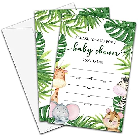Jungle Animal Baby Shower Invitation Cards With Envelopes(4" X 6")-Woodland Baby Shower Double-Sided Invites For Boys & Girls,Safari Baby Shower Party Supplies - 25 Sets - C02 Cover