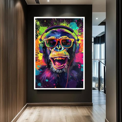 Tableau singe musique 70x100 cm encadré pour déco murale - 4