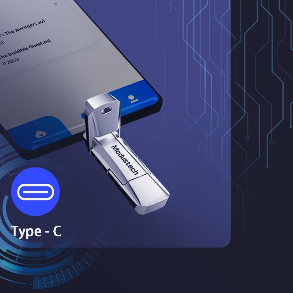 ModusTech SSD externo USB-A y USB-C de 512 GB, SSD externo rápido USB 3.2 | Unidad de estado sólido portátil para Mac, PS4, Xbox X/S, PC, iPhone 15/16 | Diseño de tapa abatible (dorado, 512 GB)