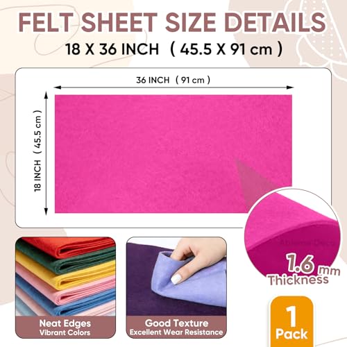 Image of Soft Felt Fabric Sheet 18 inch x 36 inch, 1.6mm Acrylic Craft Felt, Fuchsia