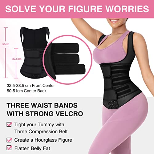 Lover-Beauty Waist Trainer For Women Lower Belly Fat 3 Straps Waist Cincher Slim Waist Trimmer 9 Steel Bones Black Xxl #TOP2
