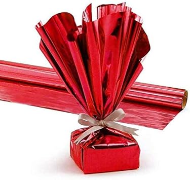 PMU Gift Wrap Mylar Roll Metallic Red 48 Inches X 100 Feet 1.4 Mil PVC Film Highly Reflective Foil Material, Great for Gifts, Baskets, Arts & Crafts, Balloons Weights, Decor Pkg/1