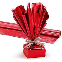 PMU Gift Wrap Mylar Roll Metallic Red 48 Inches X 100 Feet 1.4 Mil PVC Film Highly Reflective Foil Material, Great for Gifts, Baskets, Arts & Crafts, Balloons Weights, Decor Pkg/1