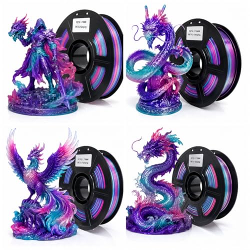 Image of PETG 3D Printer Filament 1.75 mm,Crimson Rainbow,Multi Color,Purple Turquoise,Accuracy + /- 0.05 mm net Weight 1 kg(2.2lbs