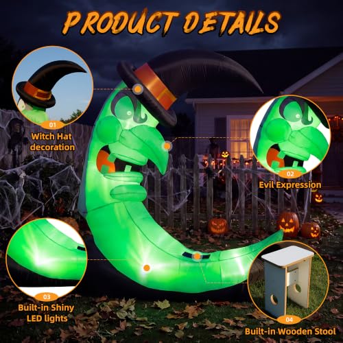 9FT Green Witch Moon Halloween Inflatables Outdoor Decorations, with stool and LED lights, $44.99, Amazon - image 3