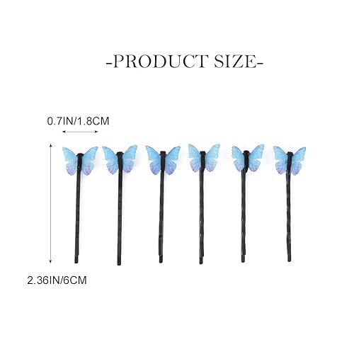 Miniatura 4 de Bartosi Pinzas de pelo de tela con mariposa, horquilla azul a la moda, accesorios decorativos para el cabello para mujeres y niñas (paquete de 6)